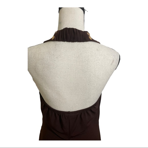 Torrid womens halter faux wrap dress. Gold dot trim. Size 12. Brown drop… - Picture 7 of 12